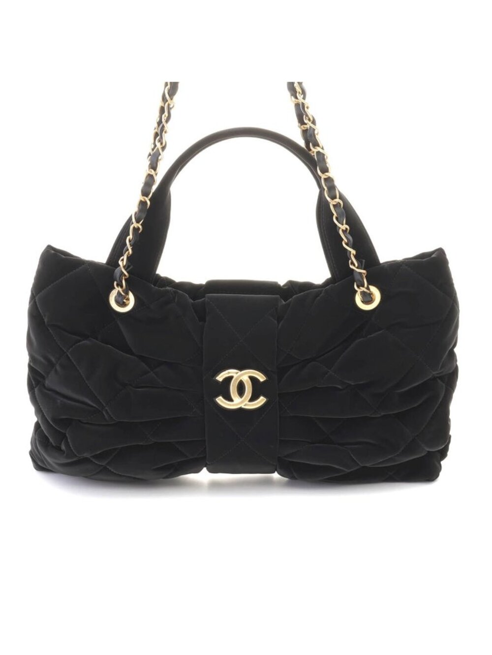 Chanel CC Logo Ribbon Bow 2-Way Black Velvet Tote Bag